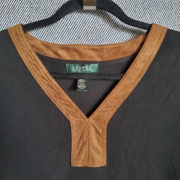 LAUREN Rallph Lauren - 2X - Mid-Length Black Dress + Faux Seude Trim/Belt - EUC - Picture 2 of 6